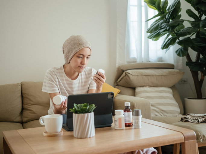 brain cancer patient reading at home