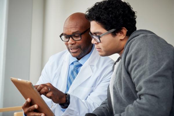 Patient talking to doctor about brain tumor