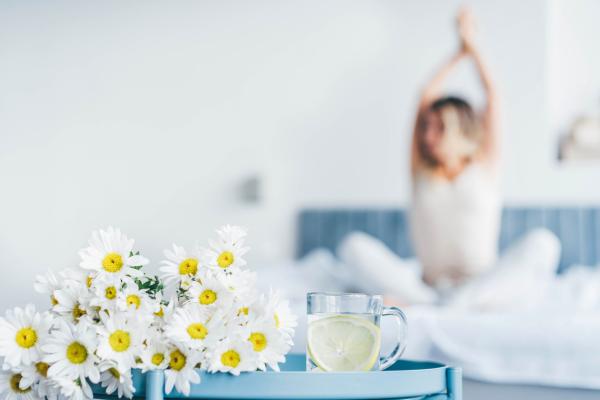 woman waking up refreshed