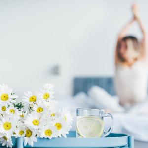 woman waking up refreshed